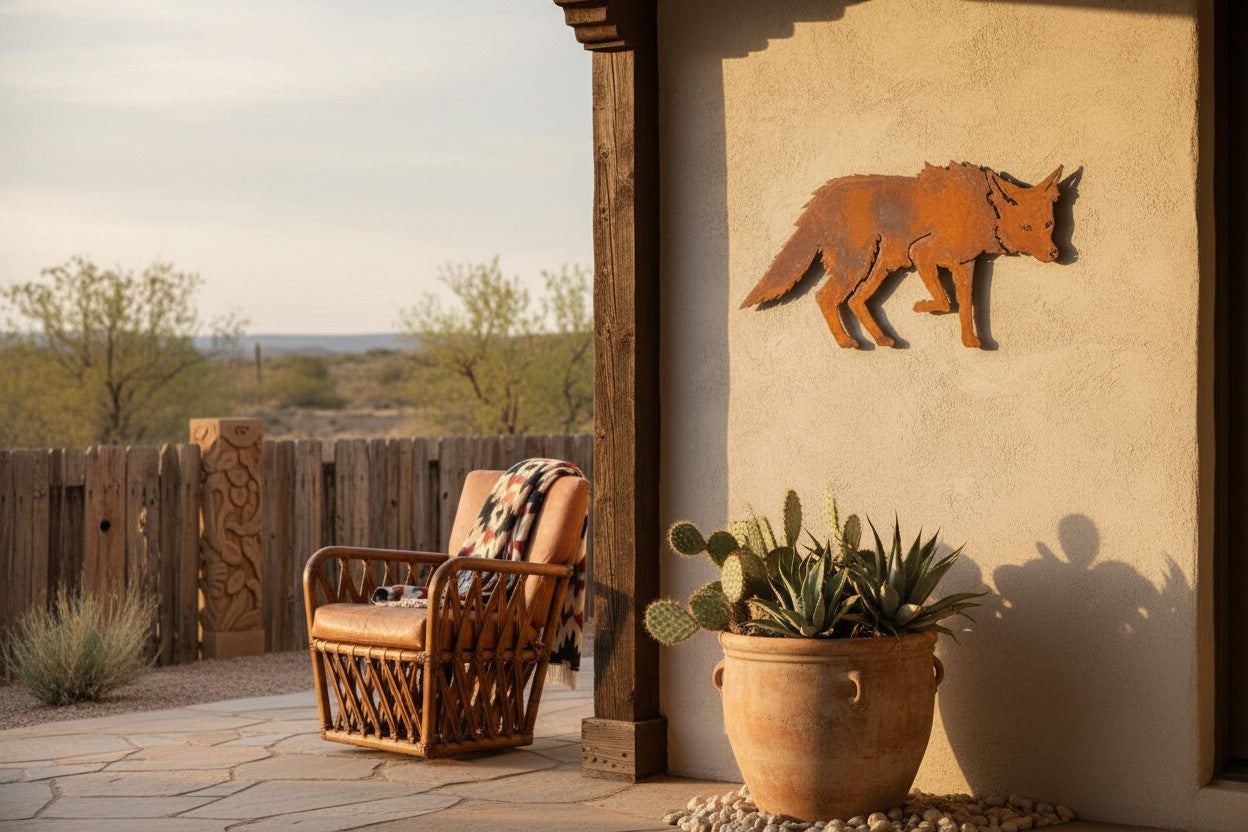 Rusted Steel Prowling Coyote Wall Art