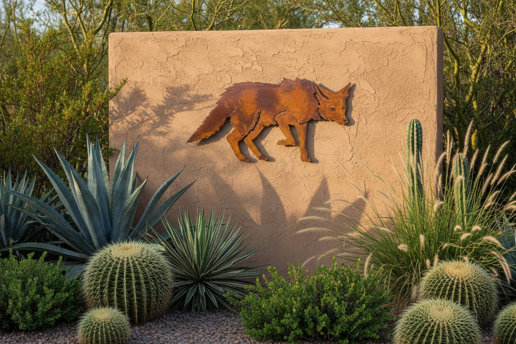 Rusted Steel Prowling Coyote Wall Art