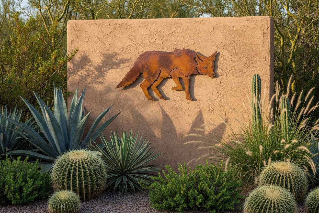 Rusted Steel Prowling Coyote Wall Art