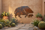 Rusted Steel Javelina and Baby Wall Art