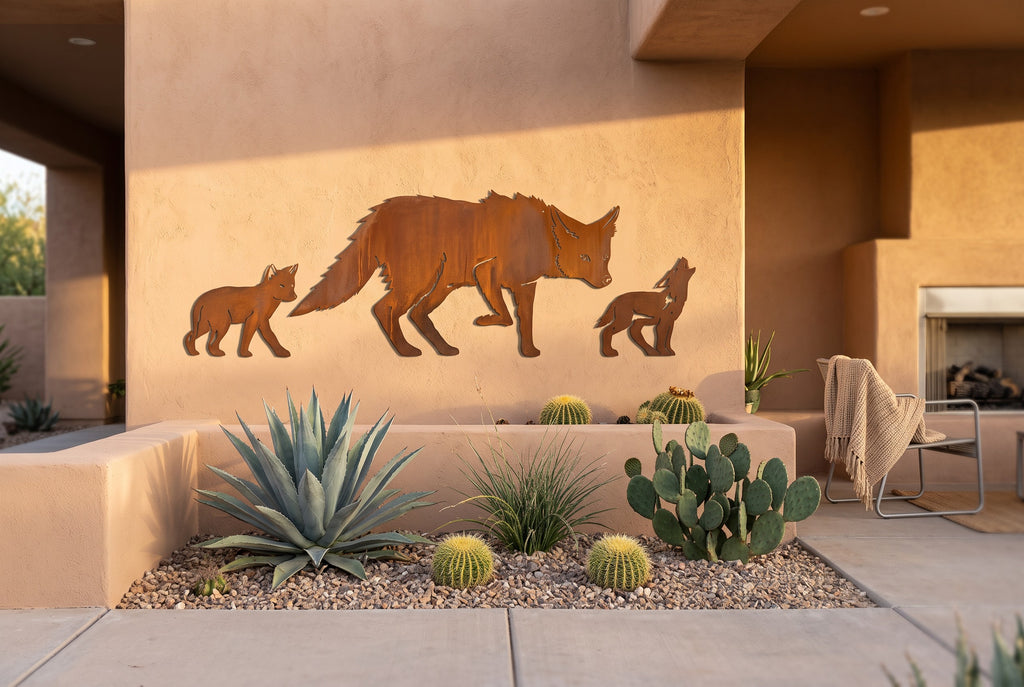 Rusted Steel Coyote Family Wall Art