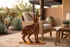 Rusted steel jackrabbit sculpture, freestanding