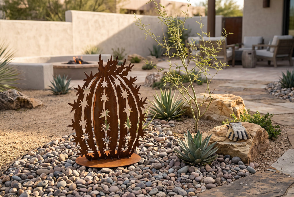 Rusted Steel Barrel Cactus Sculpture