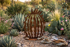 Rusted steel barrel cactus sculpture, freestanding