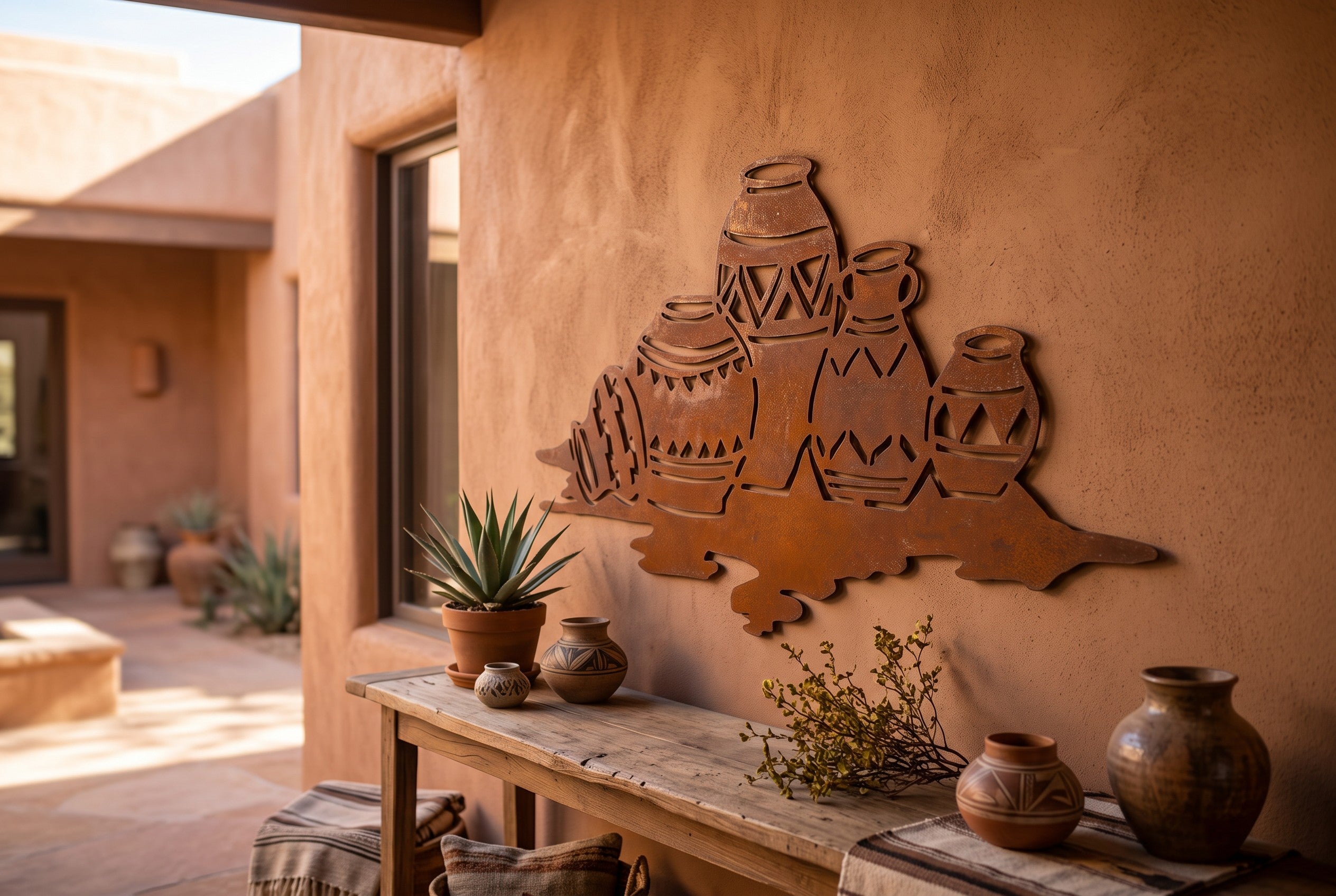 Rusted Steel Southwest Pottery Wall Art