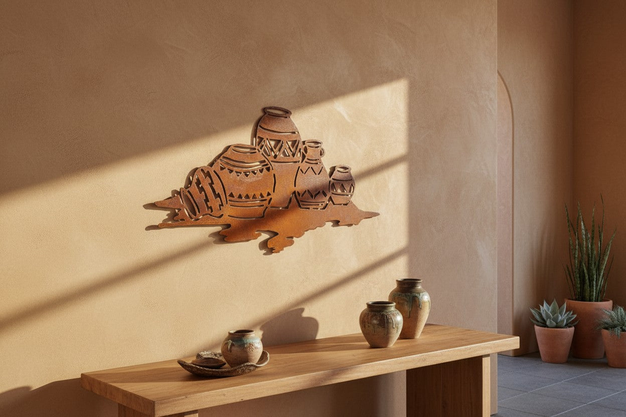 Rusted Steel Southwest Pottery Wall Art