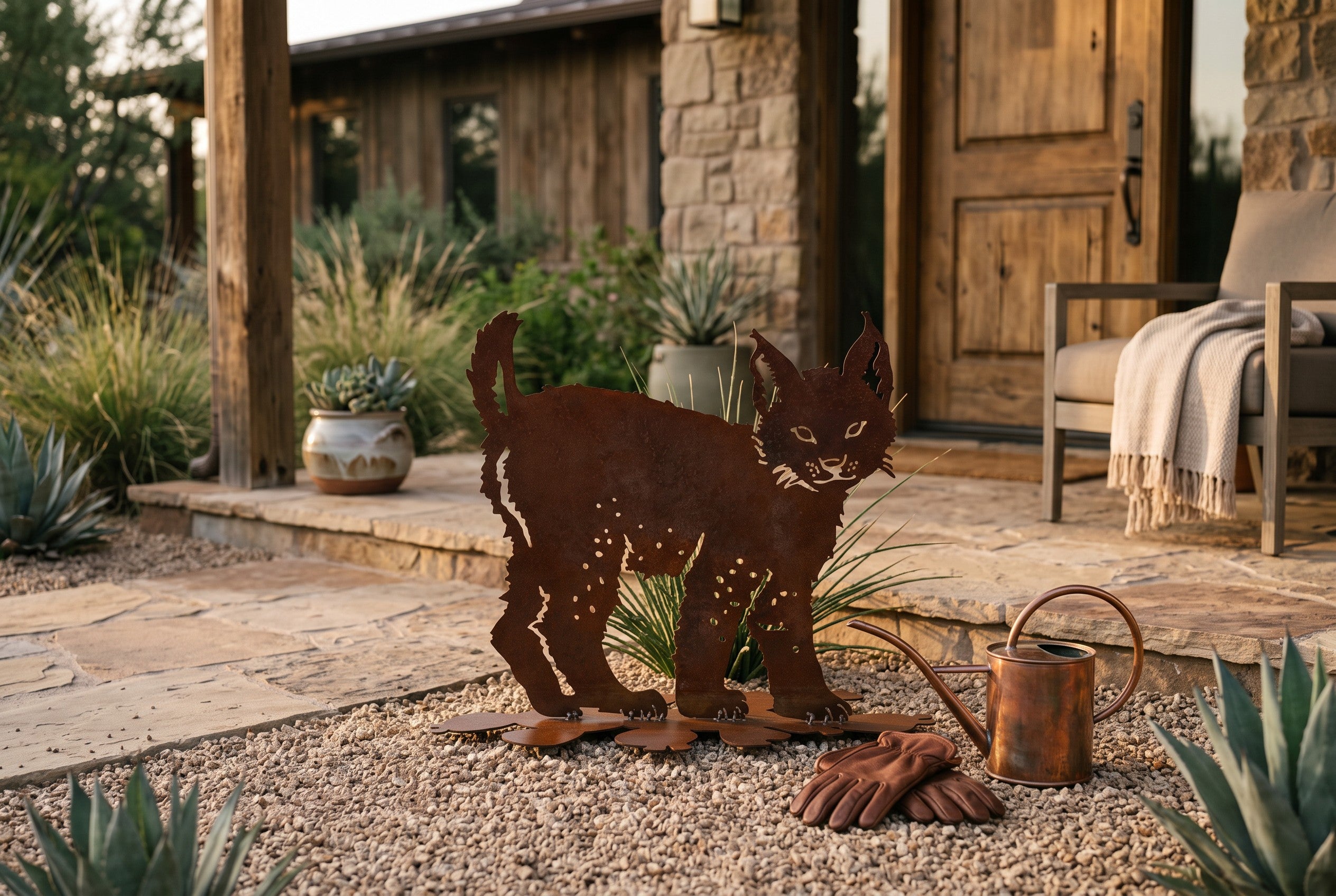 Rusted Steel Bobcat Kitten Sculpture