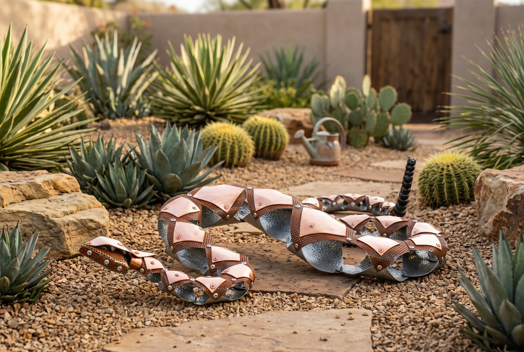 Handmade Articulated Diamondback Rattlesnake Sculpture by The Rusted Desert