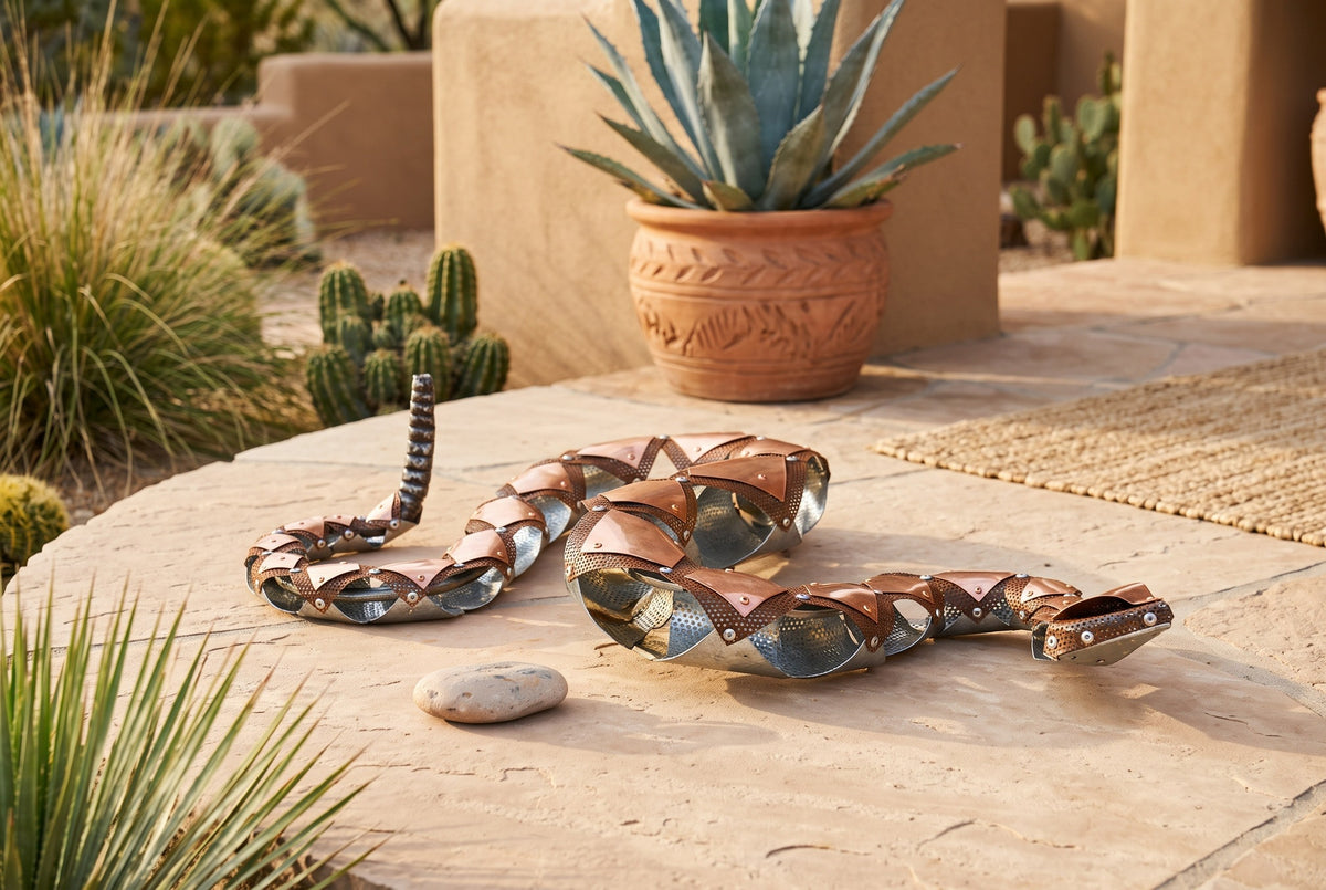 Handmade Articulated Diamondback Rattlesnake Sculpture by The Rusted Desert