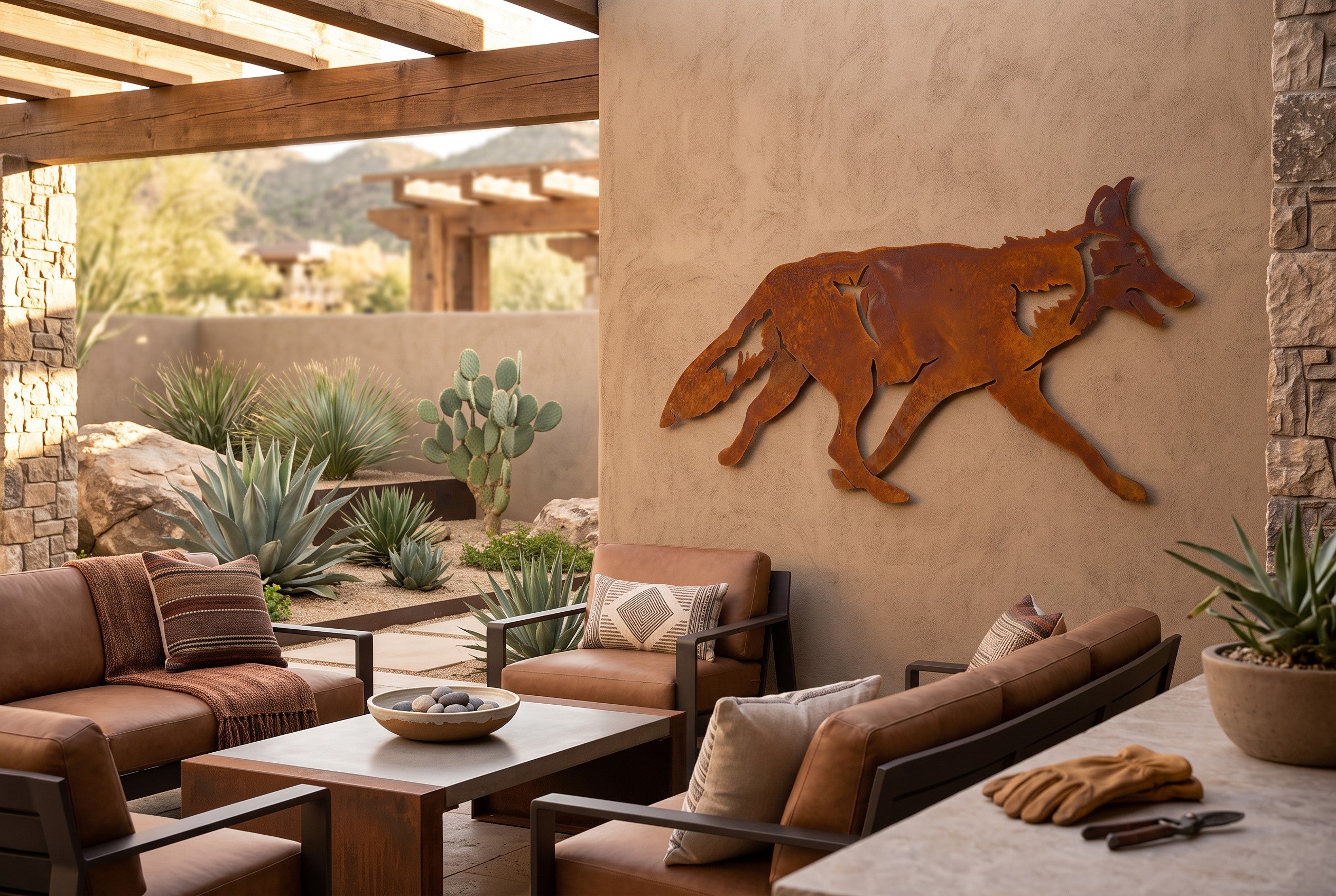 Rusted Steel Running Coyote Wall Art
