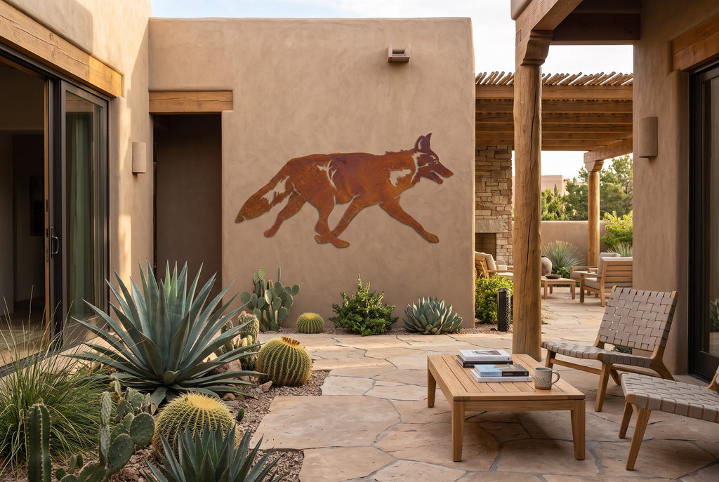 Rusted Steel Running Coyote Wall Art