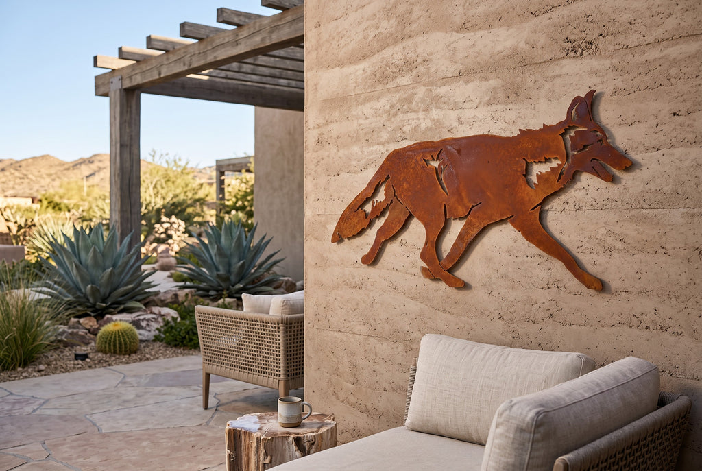 Rusted Steel Running Coyote Wall Art