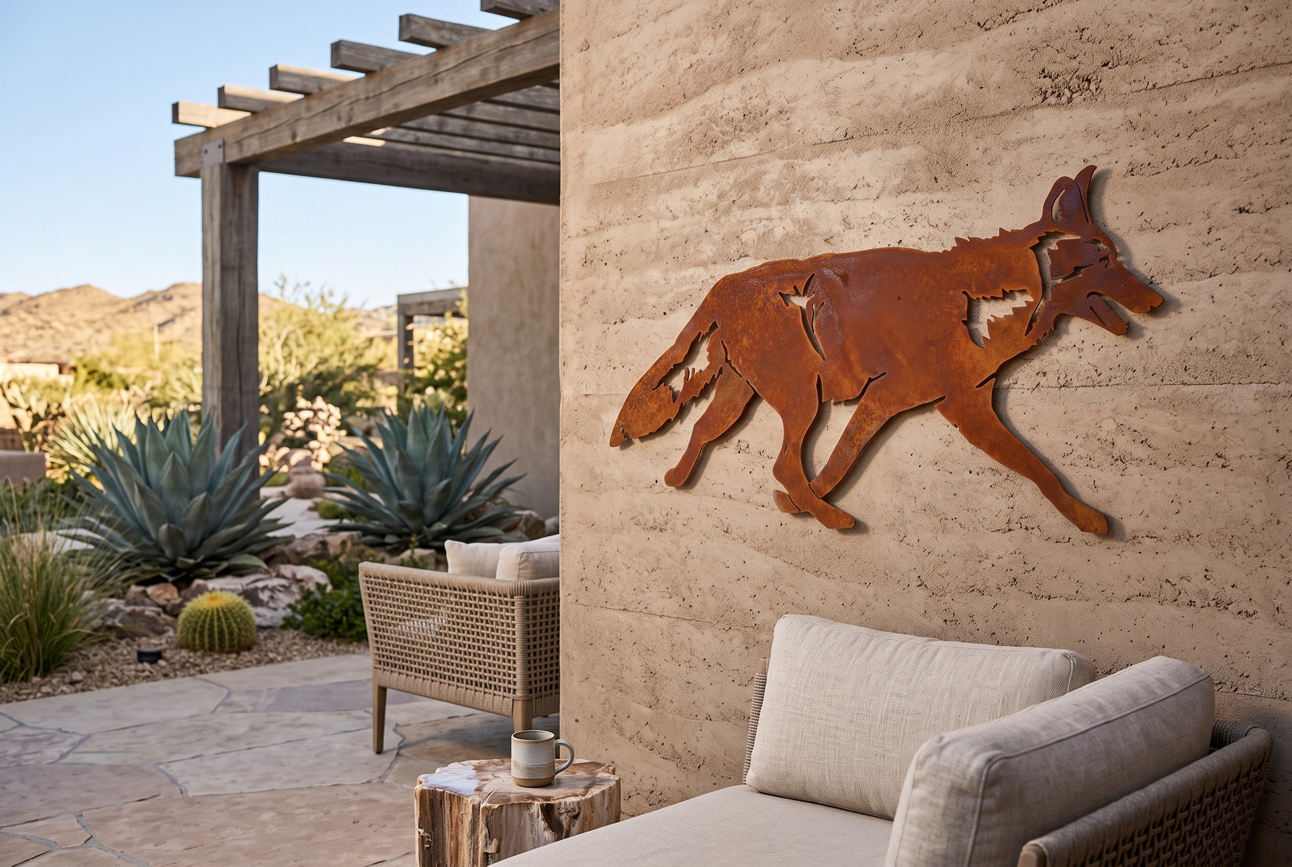 Rusted Steel Running Coyote Wall Art
