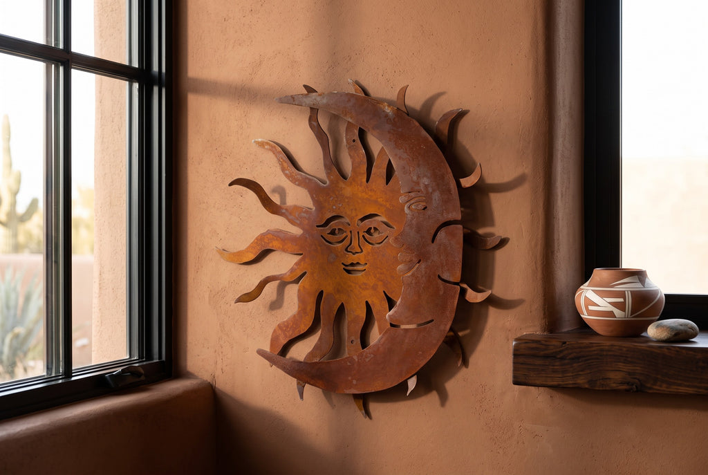 Rusted Steel Sun and Moon Wall Art
