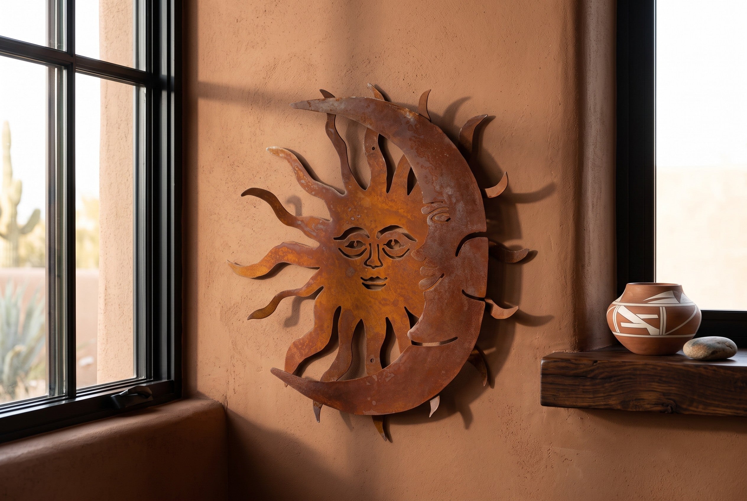 Rusted Steel Sun and Moon Wall Art