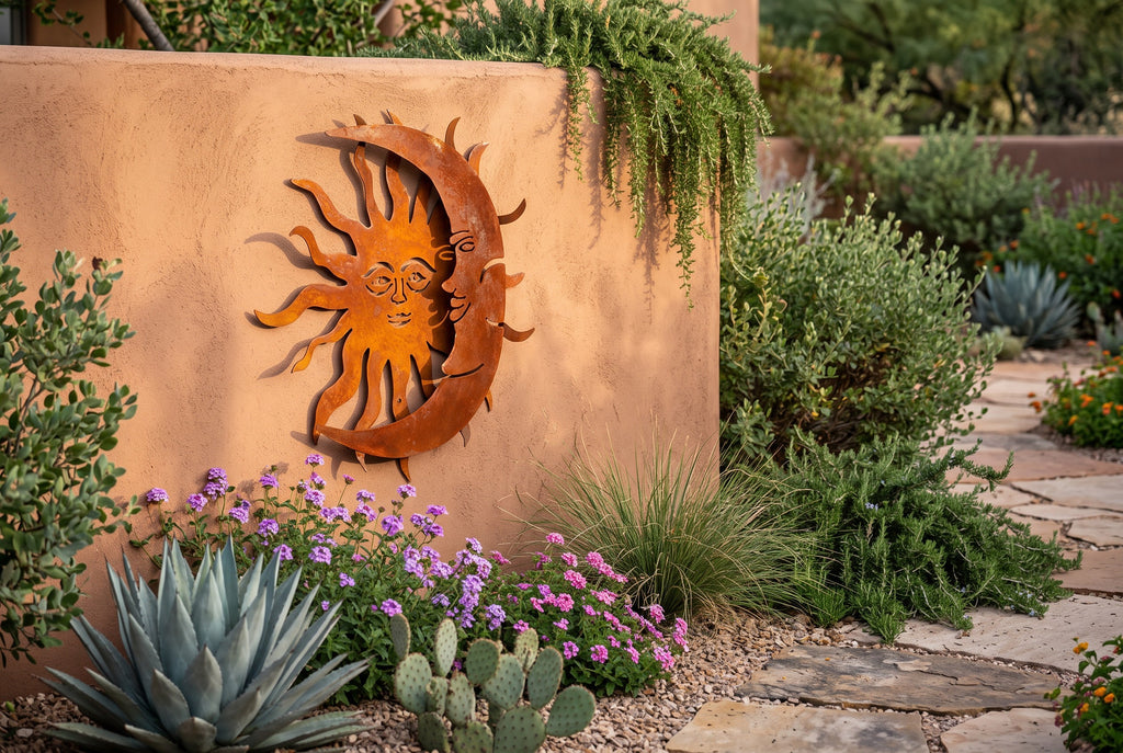 Rusted Steel Sun and Moon Wall Art