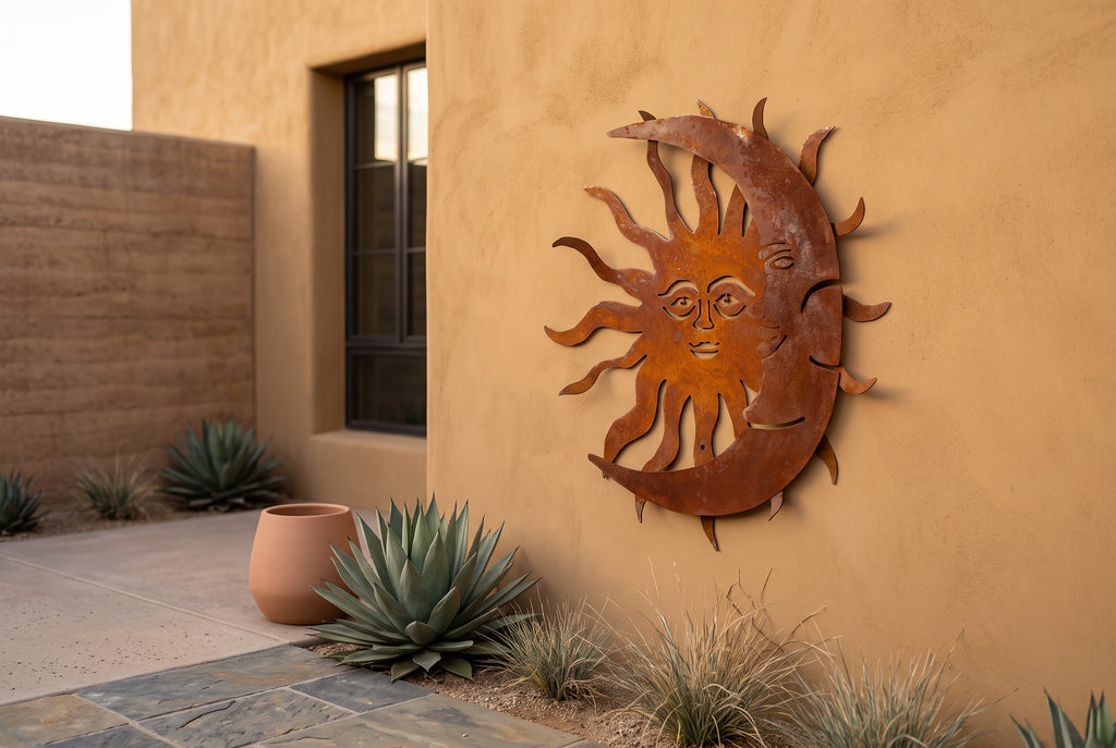 Rusted Steel Sun and Moon Wall Art