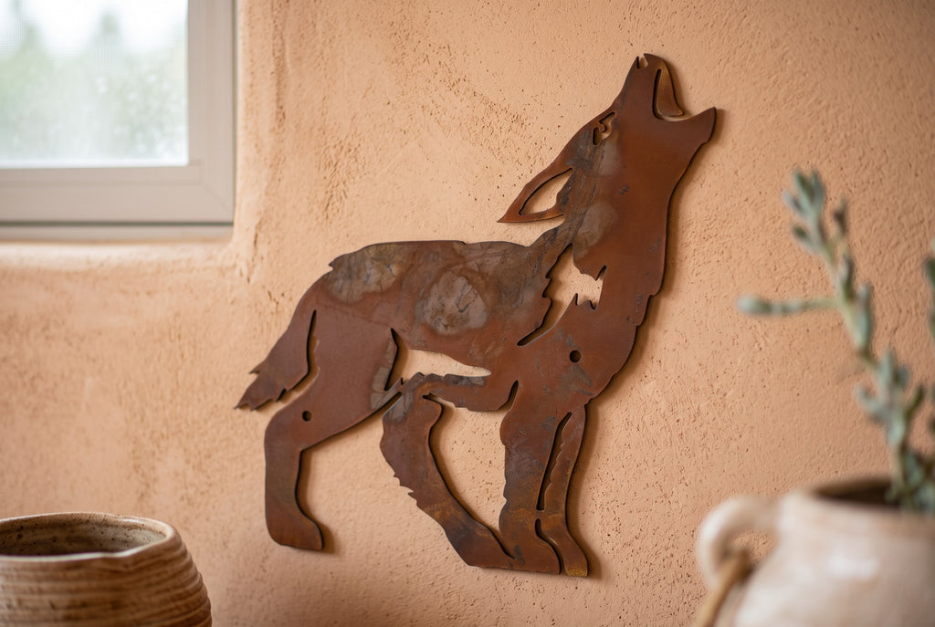 Rusted Steel Coyote Family Wall Art