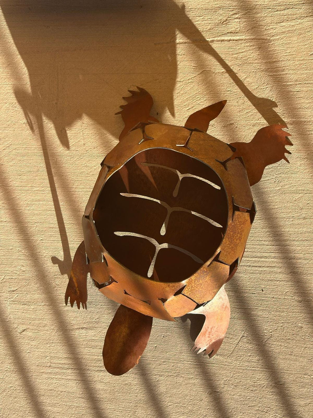 Rusted steel desert tortoise planter holder, additional view