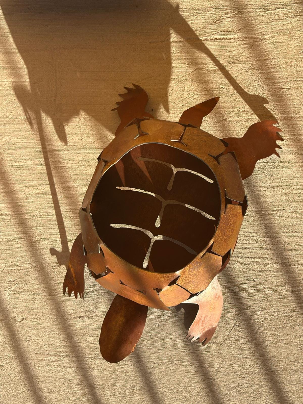 Rusted steel desert tortoise planter holder, additional view