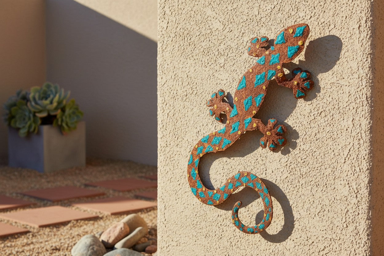 Hand-Painted Metal Gecko Wall Art