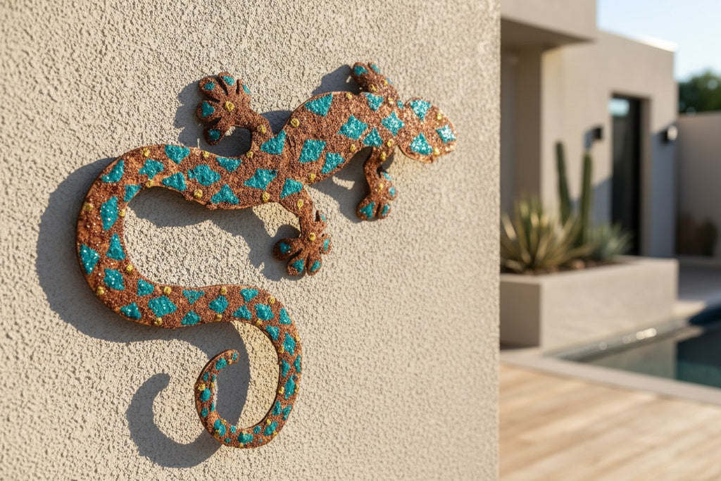 Hand-Painted Metal Gecko Wall Art
