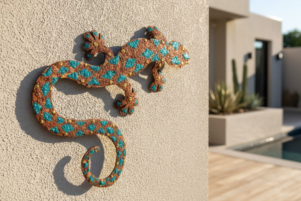 Hand-Painted Metal Gecko Wall Art