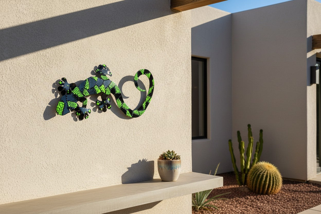 Hand-Painted Metal Gecko Wall Art