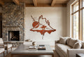 Rusted steel cowboy canyon wall art on a patio wall
