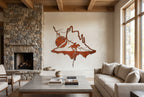 Rusted steel cowboy canyon wall art on a patio wall