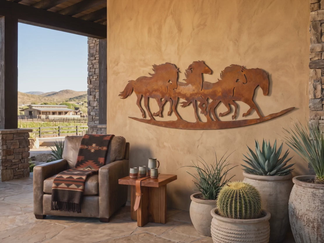 Rusted Steel Running Horses Wall Art