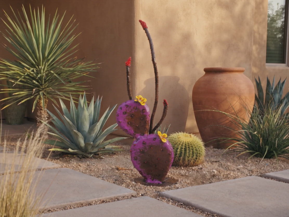 Handmade Steel Prickly Pear Cactus Sculpture