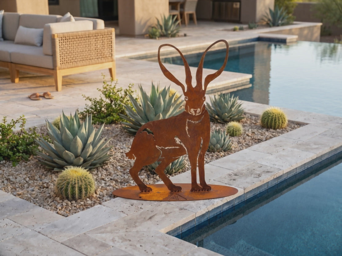 Rusted Steel Jackrabbit Sculpture