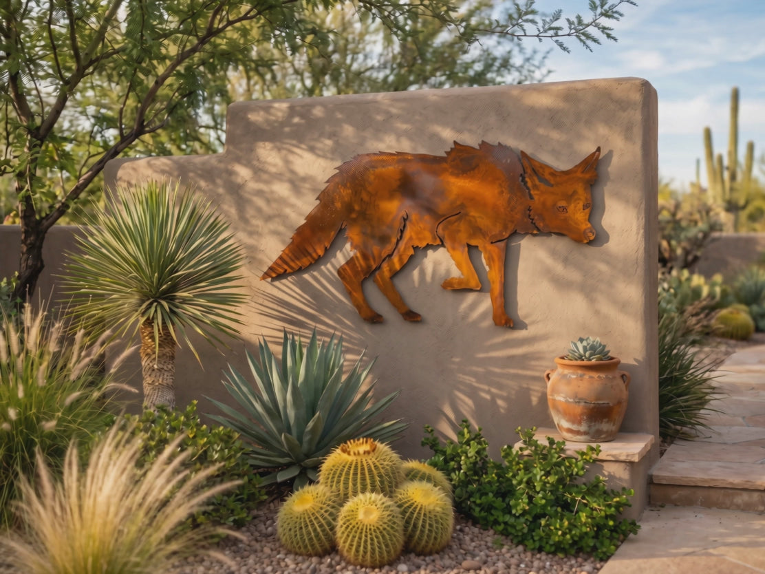 Rusted Steel Prowling Coyote Wall Art