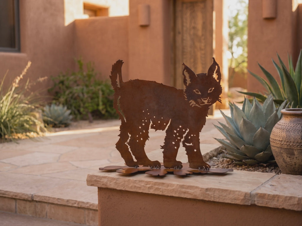 Rusted Steel Bobcat Kitten Sculpture