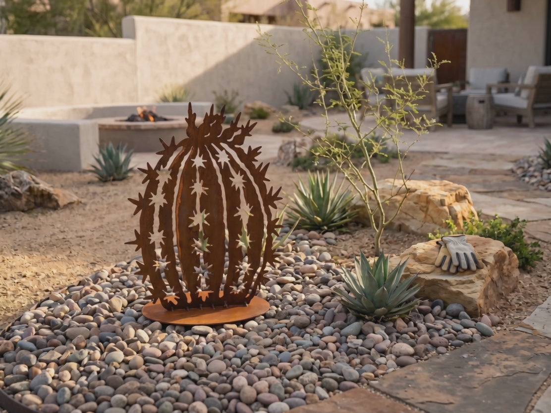 Rusted Steel Barrel Cactus Sculpture