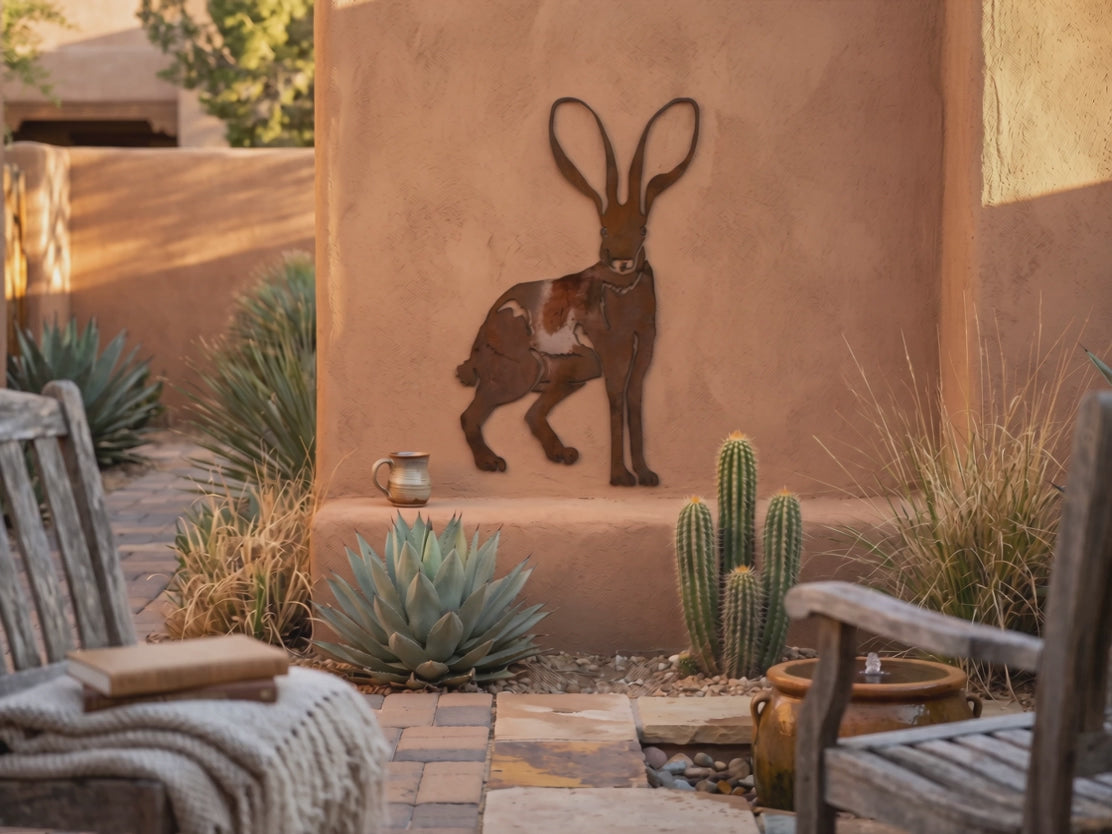 Rusted Steel Jackrabbit Sculpture
