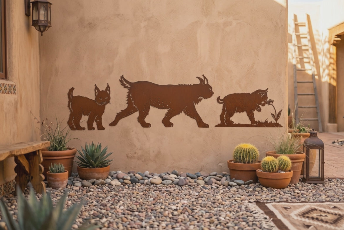 Rusted Bobcat Family Wall Art Set