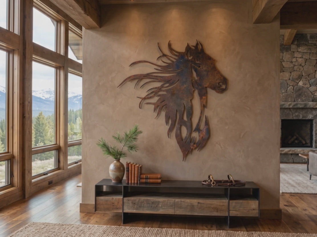 Rusted Steel Mustang Horse Head Wall Art