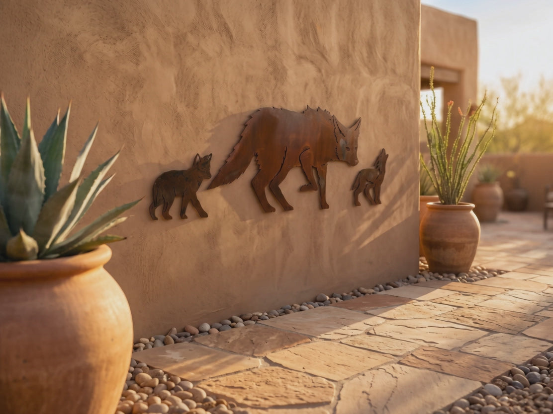 Rusted Steel Coyote Family Wall Art